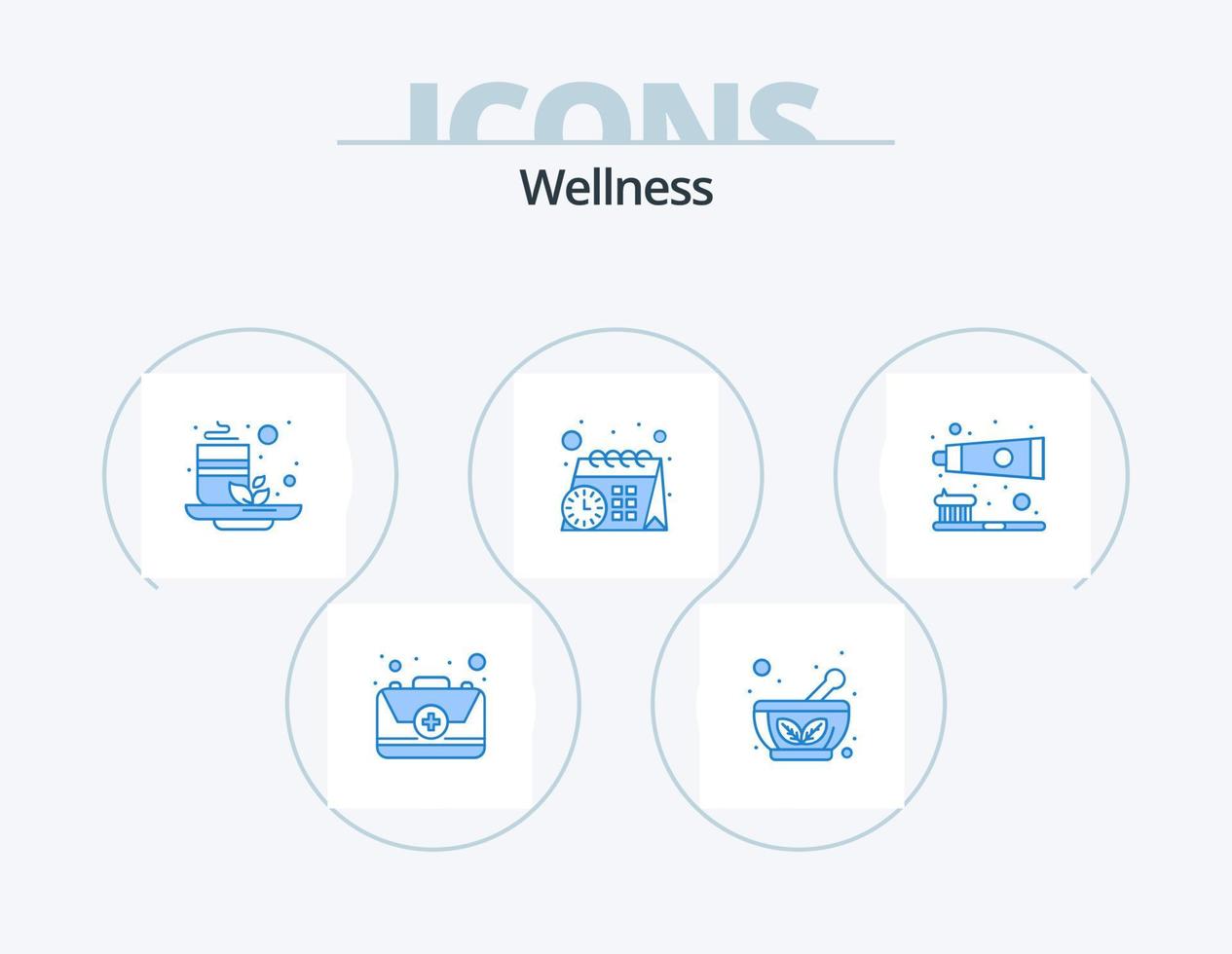 paquete de iconos azules de bienestar 5 diseño de iconos. cepillo de dientes. cepillar. taza. hora. calendario vector