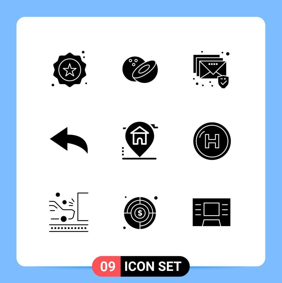 Universal Icon Symbols Group of 9 Modern Solid Glyphs of health care security real estate home Editable Vector Design Elements