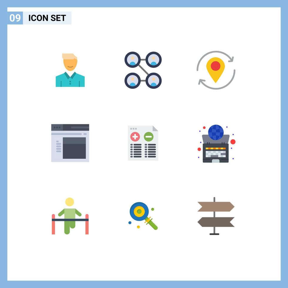 9 Thematic Vector Flat Colors and Editable Symbols of web internet friends pin map Editable Vector Design Elements