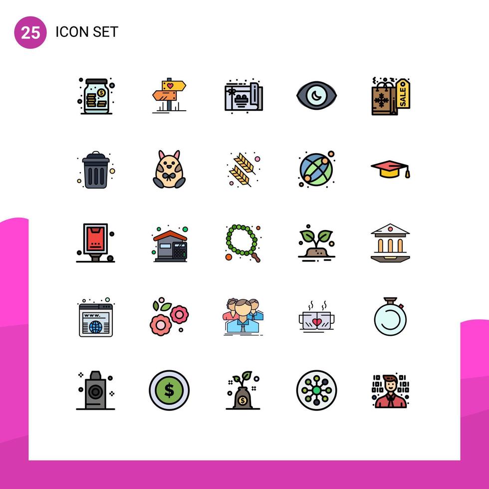 Modern Set of 25 Filled line Flat Colors Pictograph of xmas christmas birthday view human eye Editable Vector Design Elements