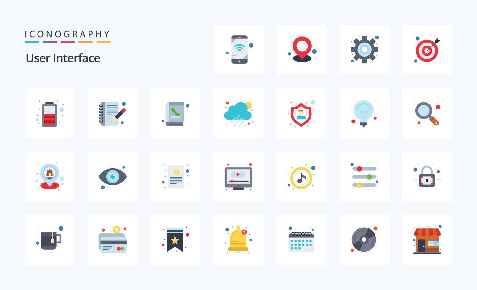 25 User Interface Flat color icon pack vector