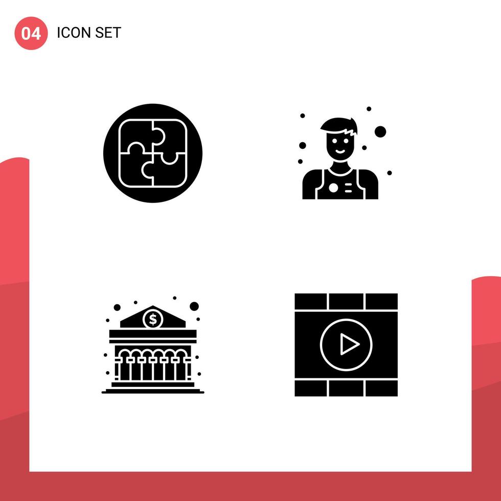Modern Set of 4 Solid Glyphs Pictograph of management finance solution waiter control Editable Vector Design Elements