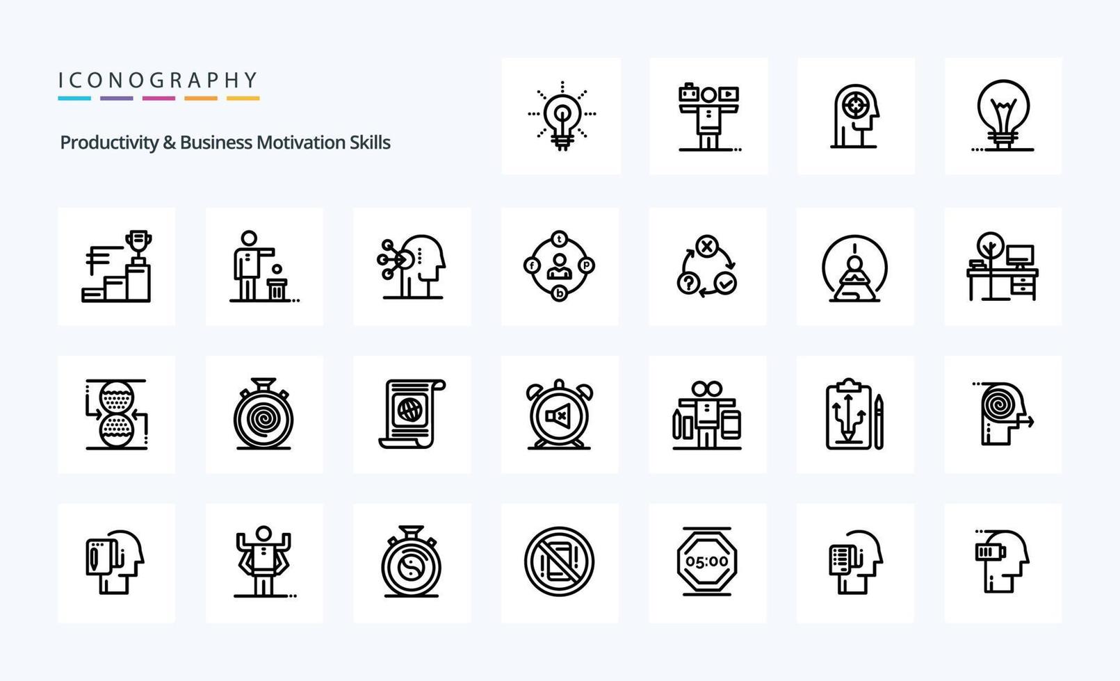 25 Productivity And Business Motivation Skills Line icon pack vector