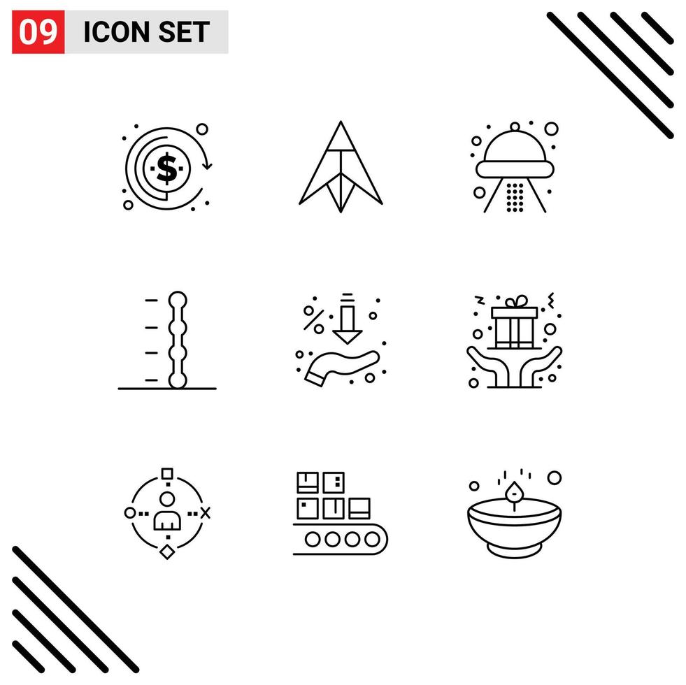 Pack of 9 Modern Outlines Signs and Symbols for Web Print Media such as hand percent ship arrows car Editable Vector Design Elements