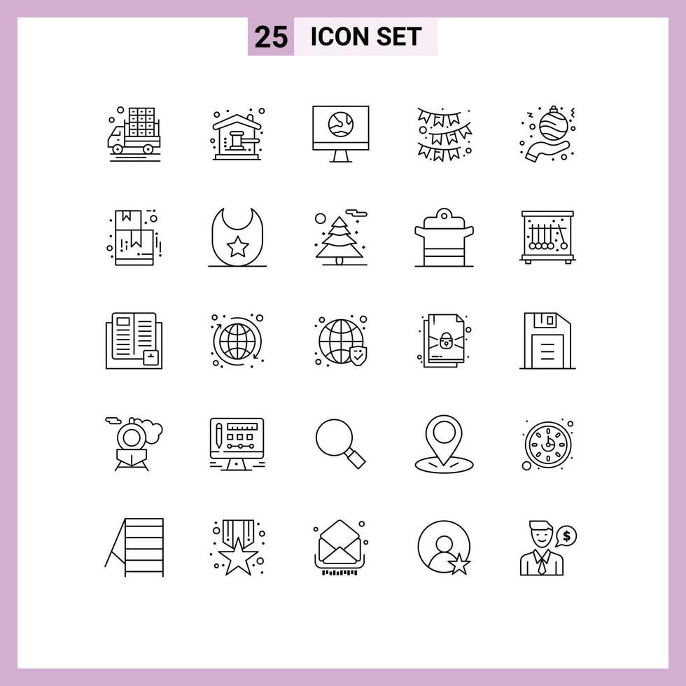 Universal Icon Symbols Group of 25 Modern Lines of ribbon flag house celebrate internet Editable Vector Design Elements