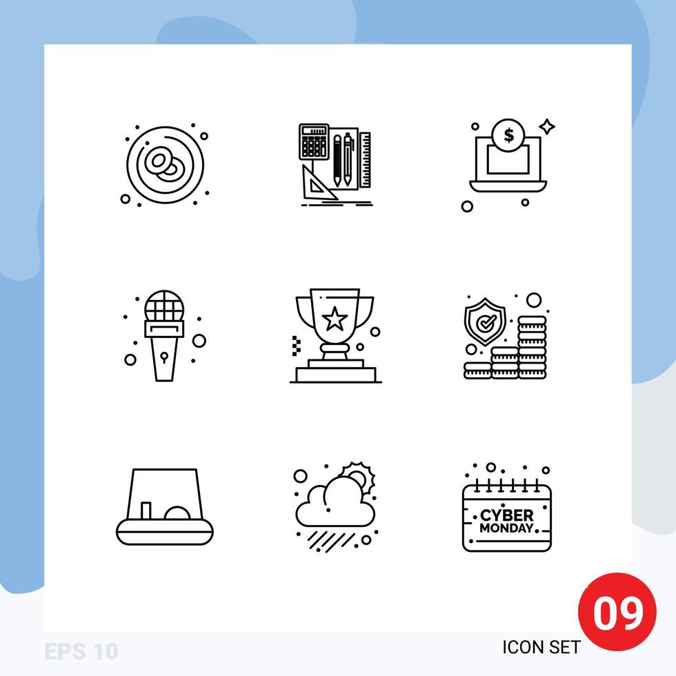 Outline Pack of 9 Universal Symbols of award reporter pen news mic Editable Vector Design Elements