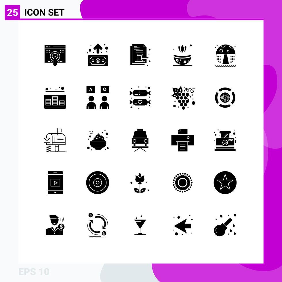 Universal Icon Symbols Group of 25 Modern Solid Glyphs of park herb auction spa legal Editable Vector Design Elements