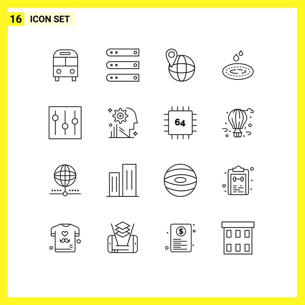 16 User Interface Outline Pack of modern Signs and Symbols of basic droop network water world Editable Vector Design Elements