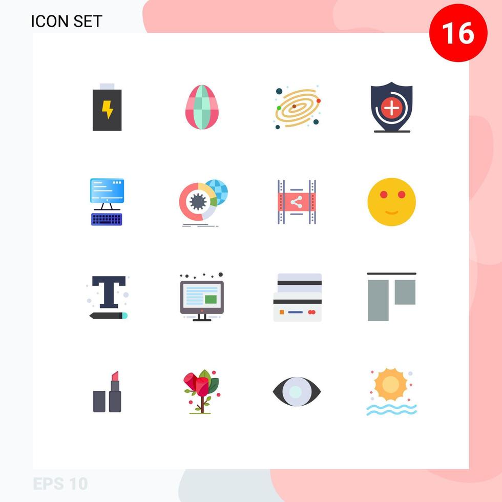 Modern Set of 16 Flat Colors and symbols such as big data computing space monitor computer Editable Pack of Creative Vector Design Elements