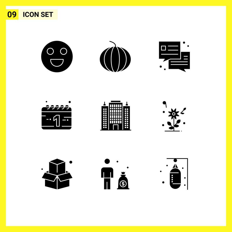 Stock Vector Icon Pack of 9 Line Signs and Symbols for heart flower calendar hotel architecture Editable Vector Design Elements