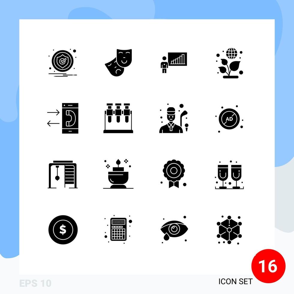 Set of 16 Modern UI Icons Symbols Signs for contact call business green earth Editable Vector Design Elements