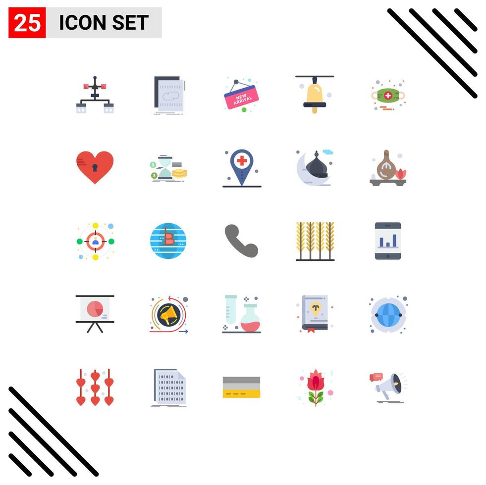 Pictogram Set of 25 Simple Flat Colors of allergies education mix bell shopping Editable Vector Design Elements