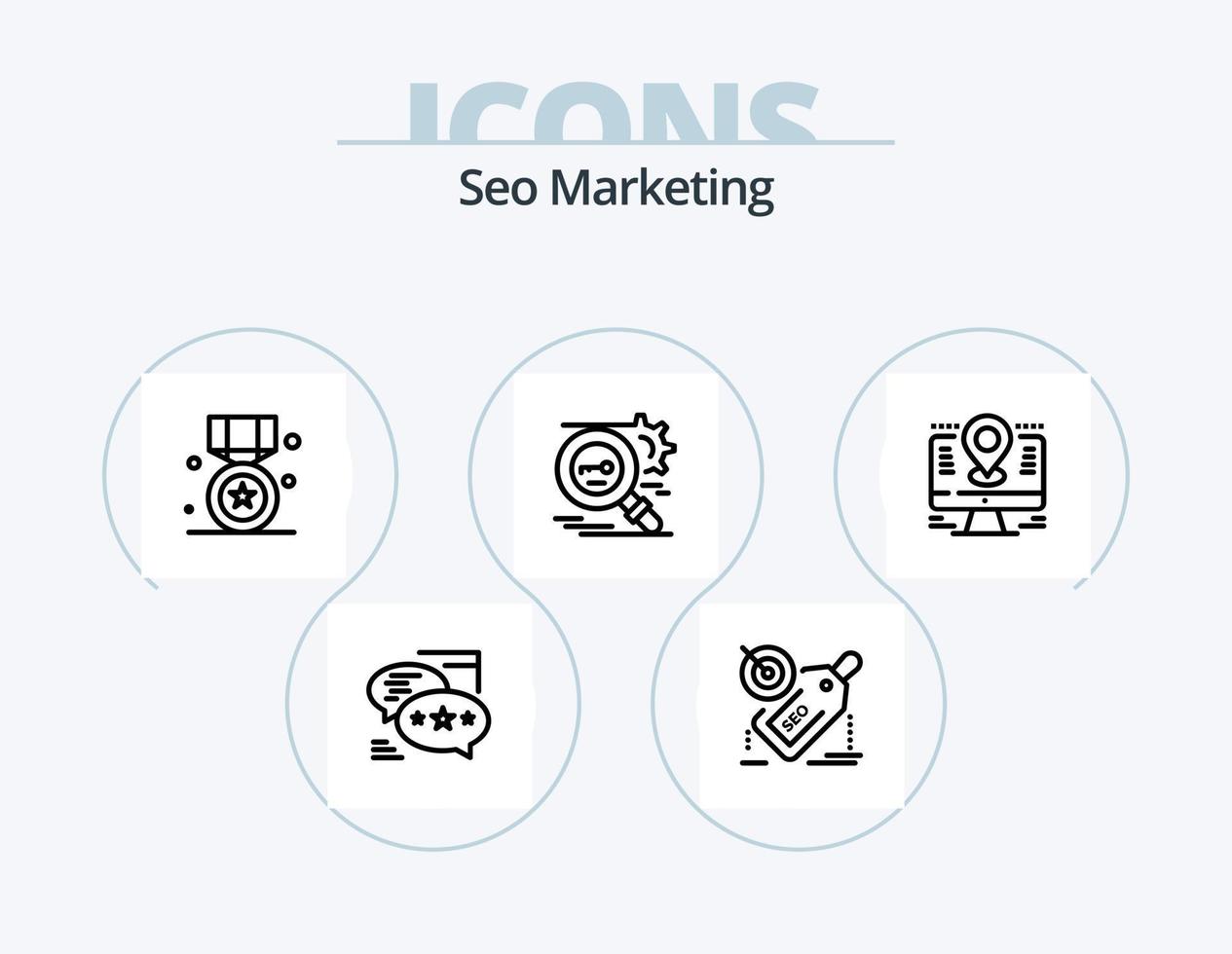 seo marketing line icon pack 5 diseño de iconos. ligero. idea. globo. alfiler. localización vector