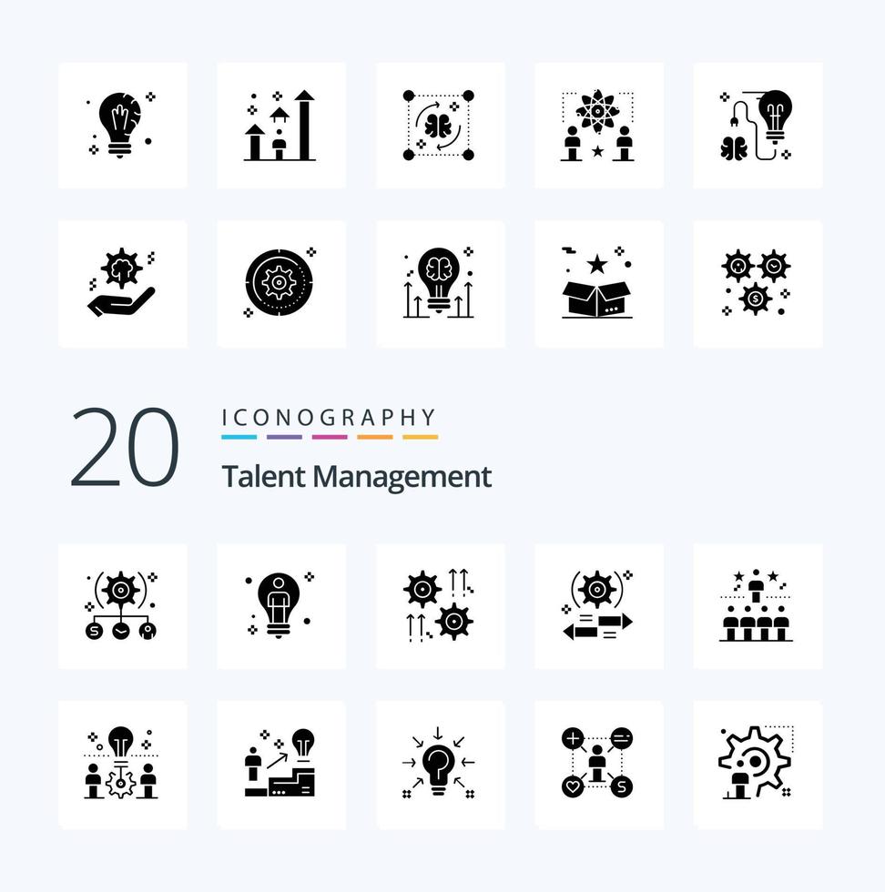 20 Talent Management Solid Glyph icon Pack like arrow setting man arrow cog vector