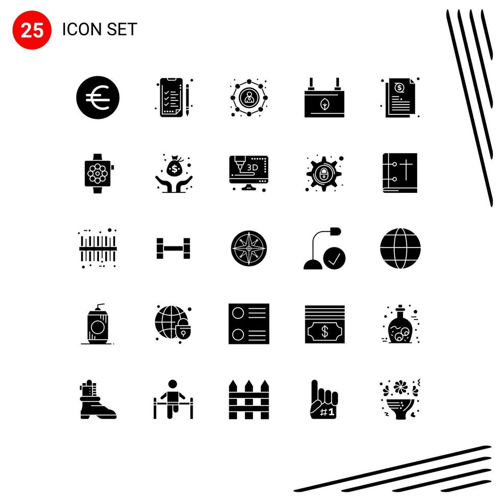 Set of 25 Commercial Solid Glyphs pack for share credit sharing energy ecology Editable Vector Design Elements