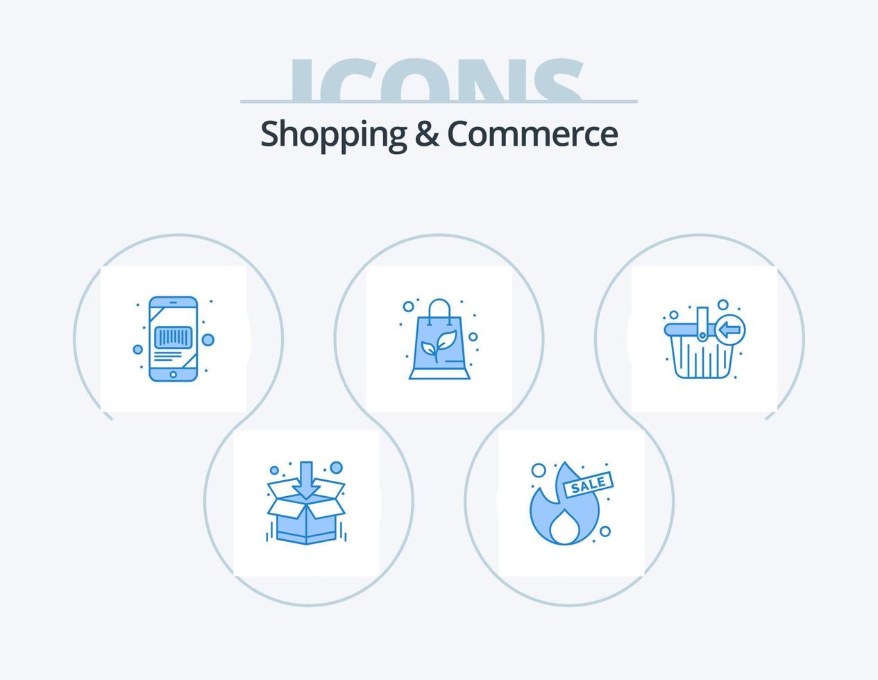 Shopping And Commerce Blue Icon Pack 5 Icon Design. basket. shopping. barcode. ecology. scanner vector