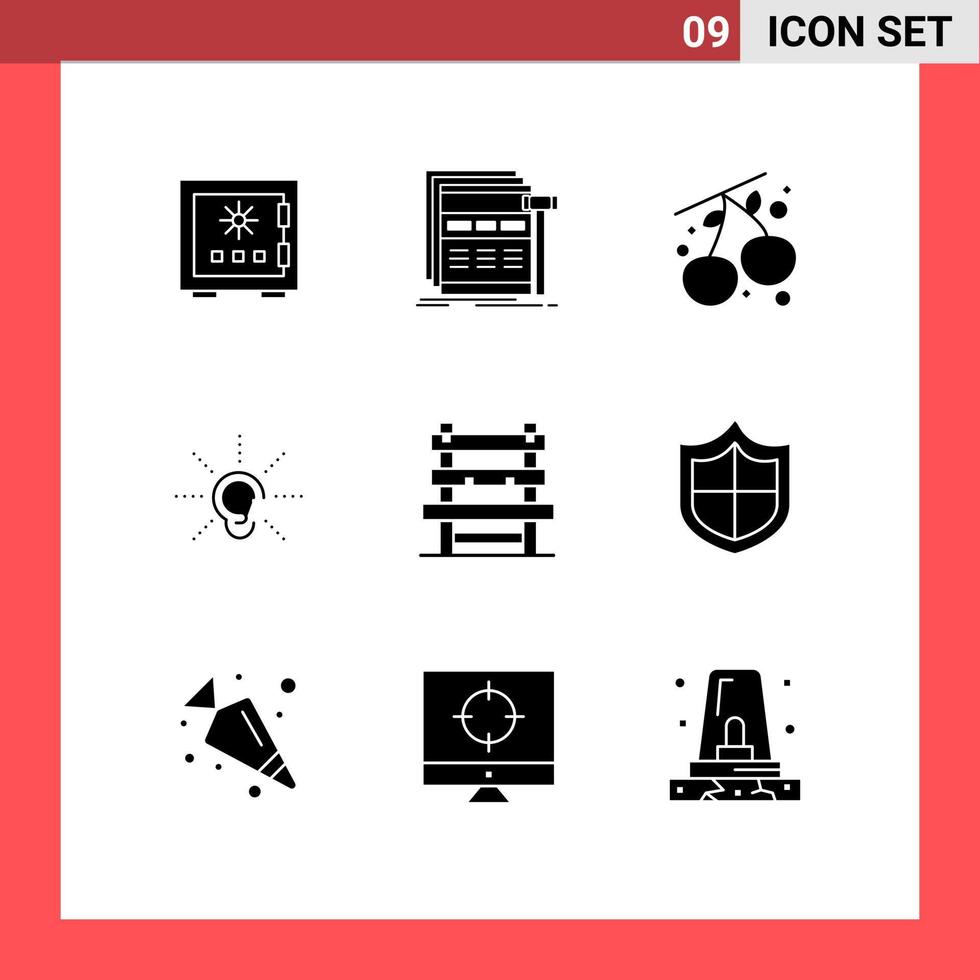 Group of 9 Modern Solid Glyphs Set for hear awareness page food berry Editable Vector Design Elements