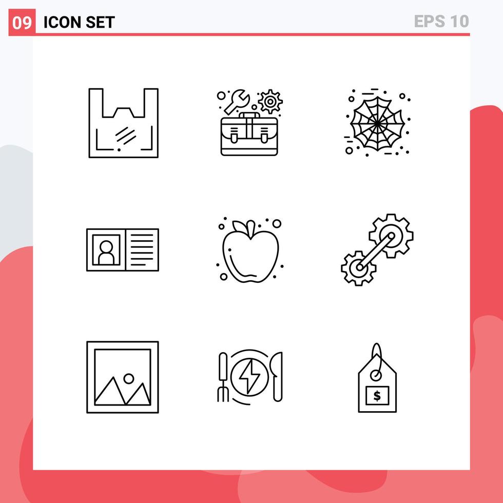 Pictogram Set of 9 Simple Outlines of apple info settings contact us communication Editable Vector Design Elements