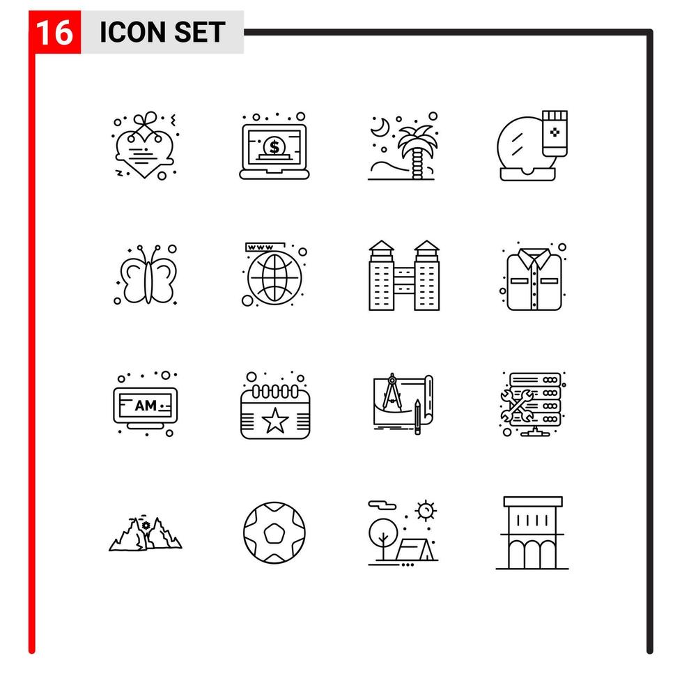 Pack of 16 Modern Outlines Signs and Symbols for Web Print Media such as makeover face compact online face base islamic Editable Vector Design Elements