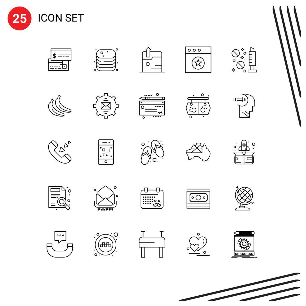 Group of 25 Modern Lines Set for drugs mac food favorite upload Editable Vector Design Elements
