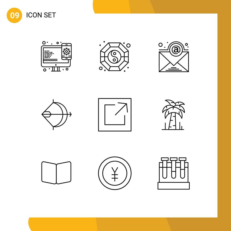 9 Universal Outlines Set for Web and Mobile Applications link shoot email bow archery Editable Vector Design Elements