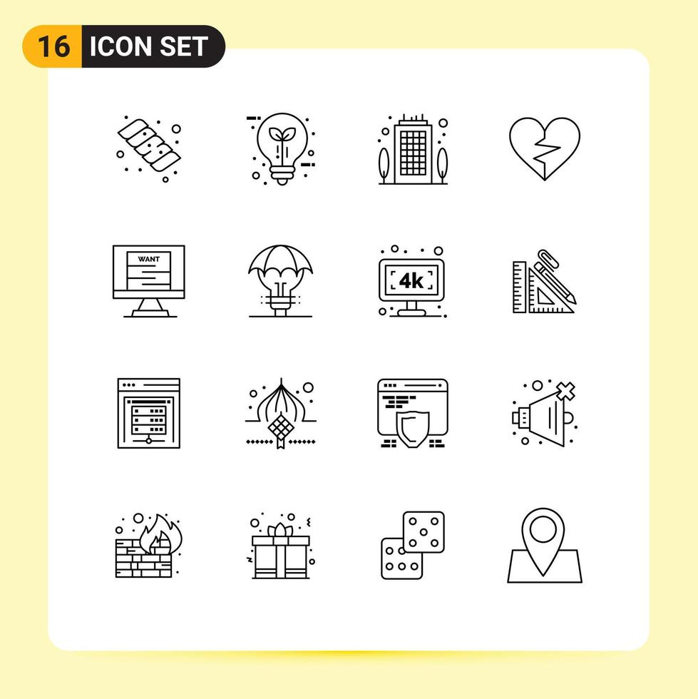 Pictogram Set of 16 Simple Outlines of bandit favorite building like heart Editable Vector Design Elements