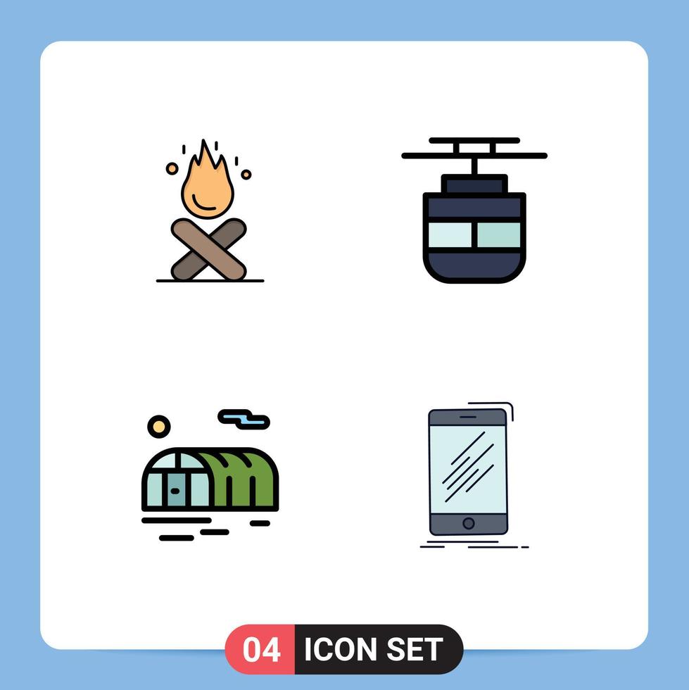 Set of 4 Modern UI Icons Symbols Signs for bonfire gardening fire transportation device Editable Vector Design Elements