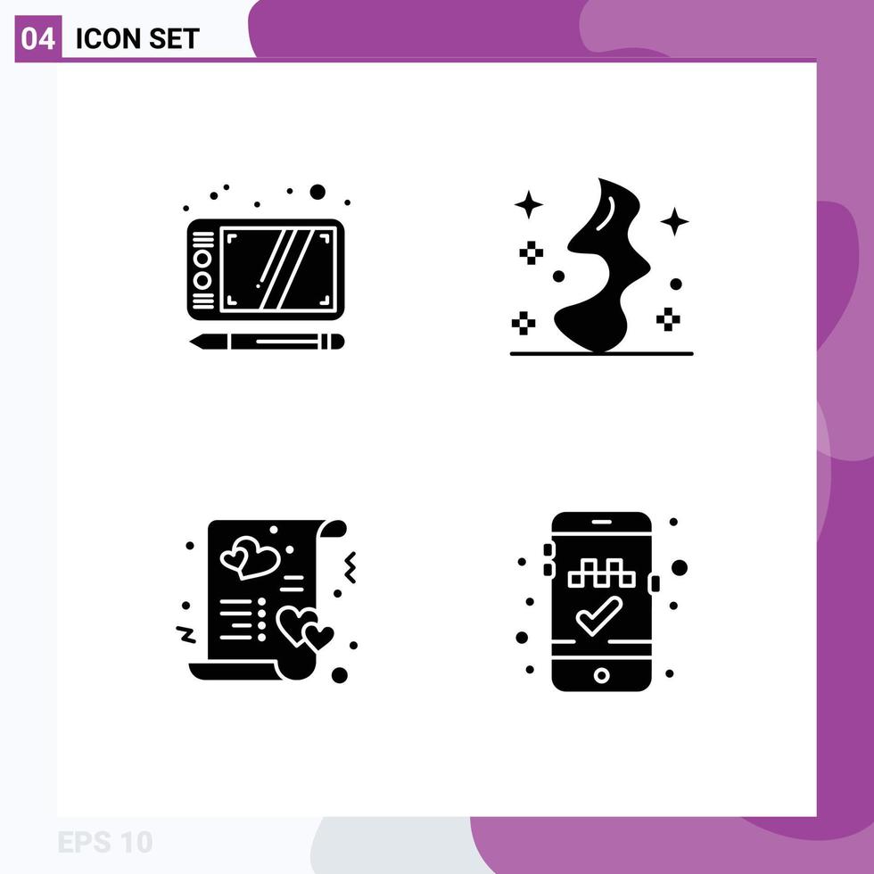 User Interface Pack of 4 Basic Solid Glyphs of design invite magic witch marry Editable Vector Design Elements