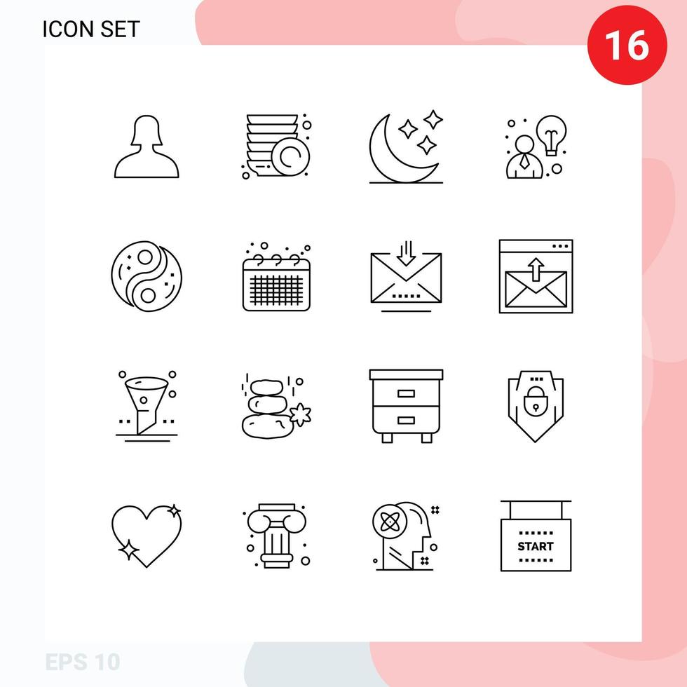 Universal Icon Symbols Group of 16 Modern Outlines of yin unity stars taoism strategy Editable Vector Design Elements