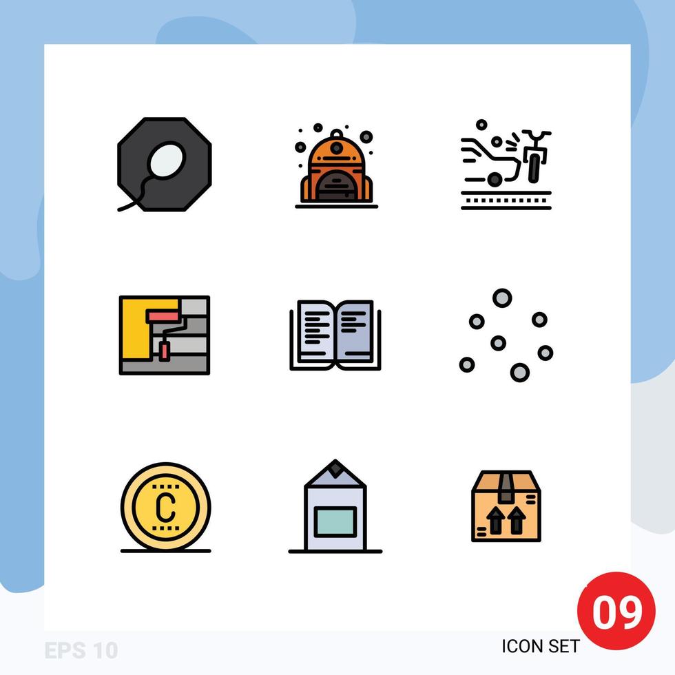 Set of 9 Commercial Filledline Flat Colors pack for bubbles school crash education tool Editable Vector Design Elements