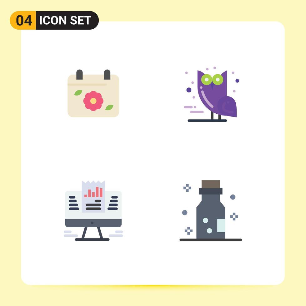Stock Vector Icon Pack of 4 Line Signs and Symbols for calendar presentation spring owl computer Editable Vector Design Elements