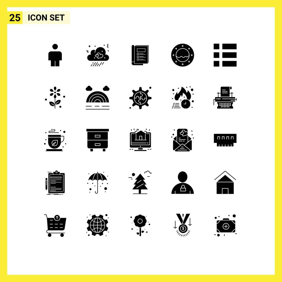 Group of 25 Modern Solid Glyphs Set for flower image layout frame water Editable Vector Design Elements