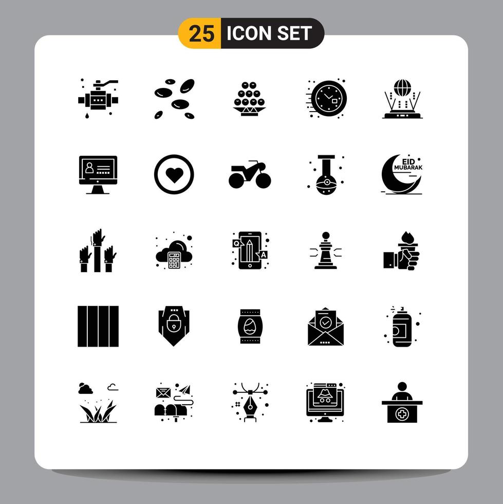 Set of 25 Modern UI Icons Symbols Signs for globe watch food time clock Editable Vector Design Elements