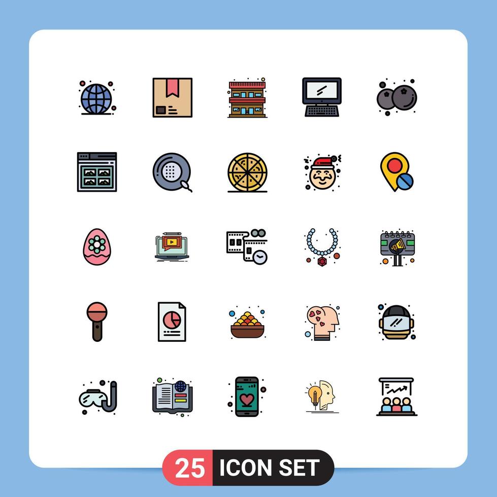 Group of 25 Filled line Flat Colors Signs and Symbols for imac monitor product computer motel Editable Vector Design Elements