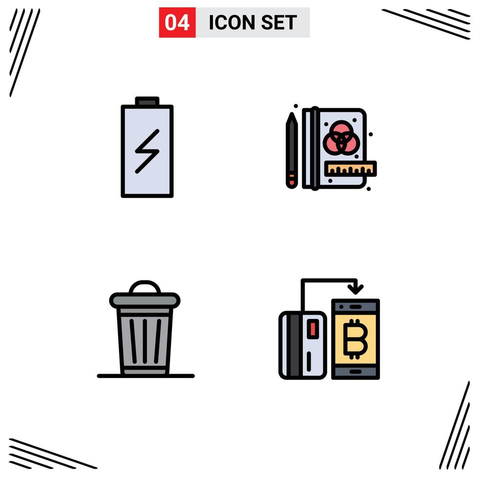 4 Universal Filledline Flat Colors Set for Web and Mobile Applications battery plant electric process tree Editable Vector Design Elements