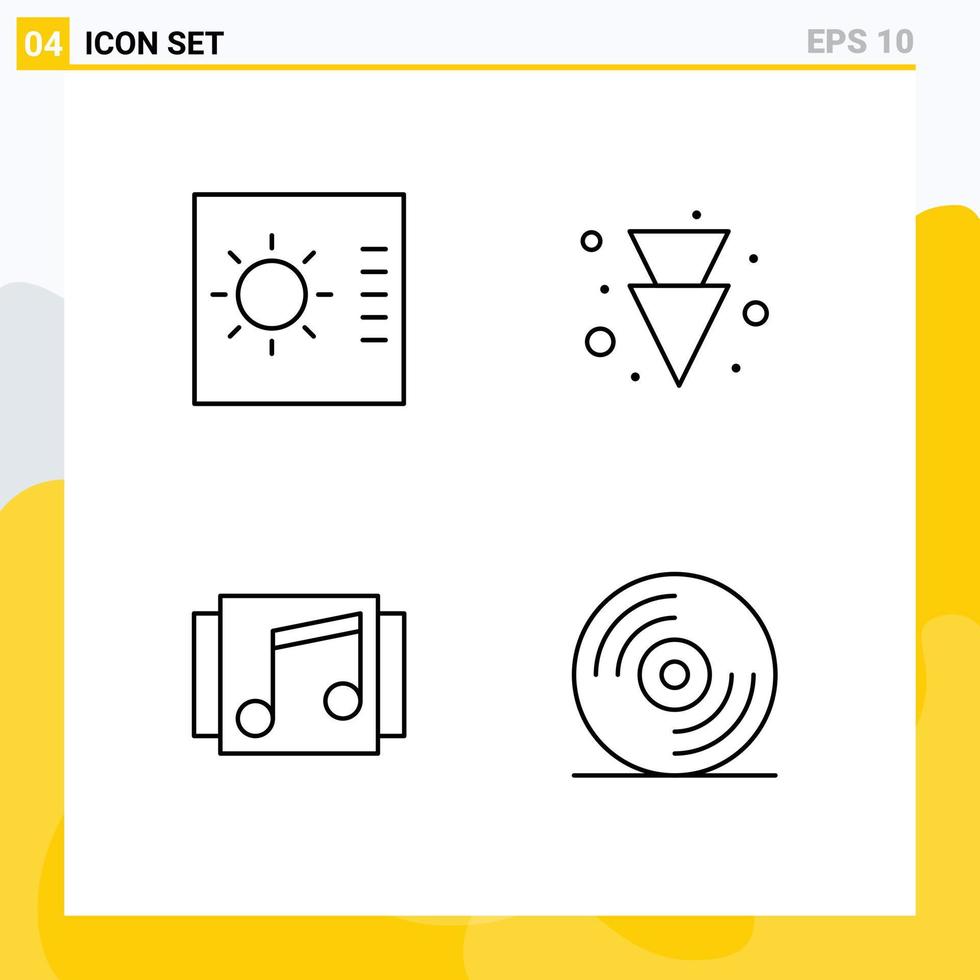 Mobile Interface Line Set of 4 Pictograms of control song arrow album disc Editable Vector Design Elements