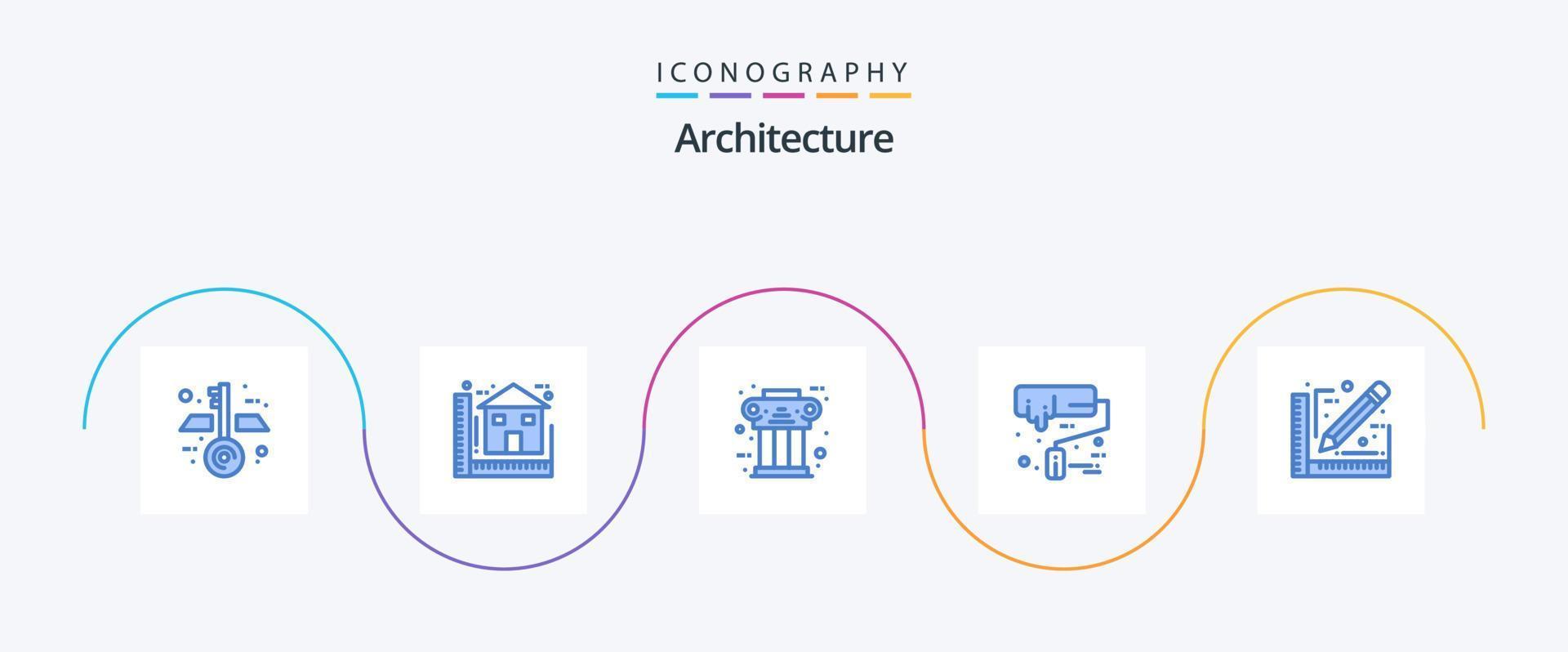 Architecture Blue 5 Icon Pack Including architect. roller. greek. paint roller. history vector