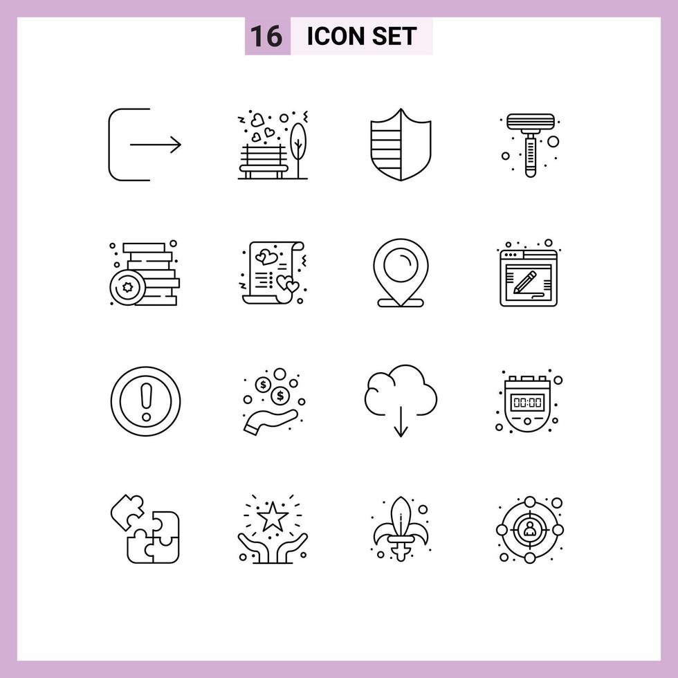 Pictogram Set of 16 Simple Outlines of party brick protection shaving razor Editable Vector Design Elements