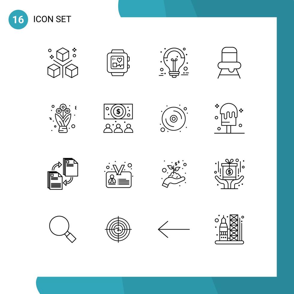 16 Thematic Vector Outlines and Editable Symbols of flowers feeding ideas chair sale advertisement Editable Vector Design Elements