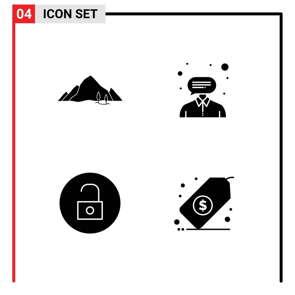 Pictogram Set of 4 Simple Solid Glyphs of mountain unlock nature customer media player Editable Vector Design Elements