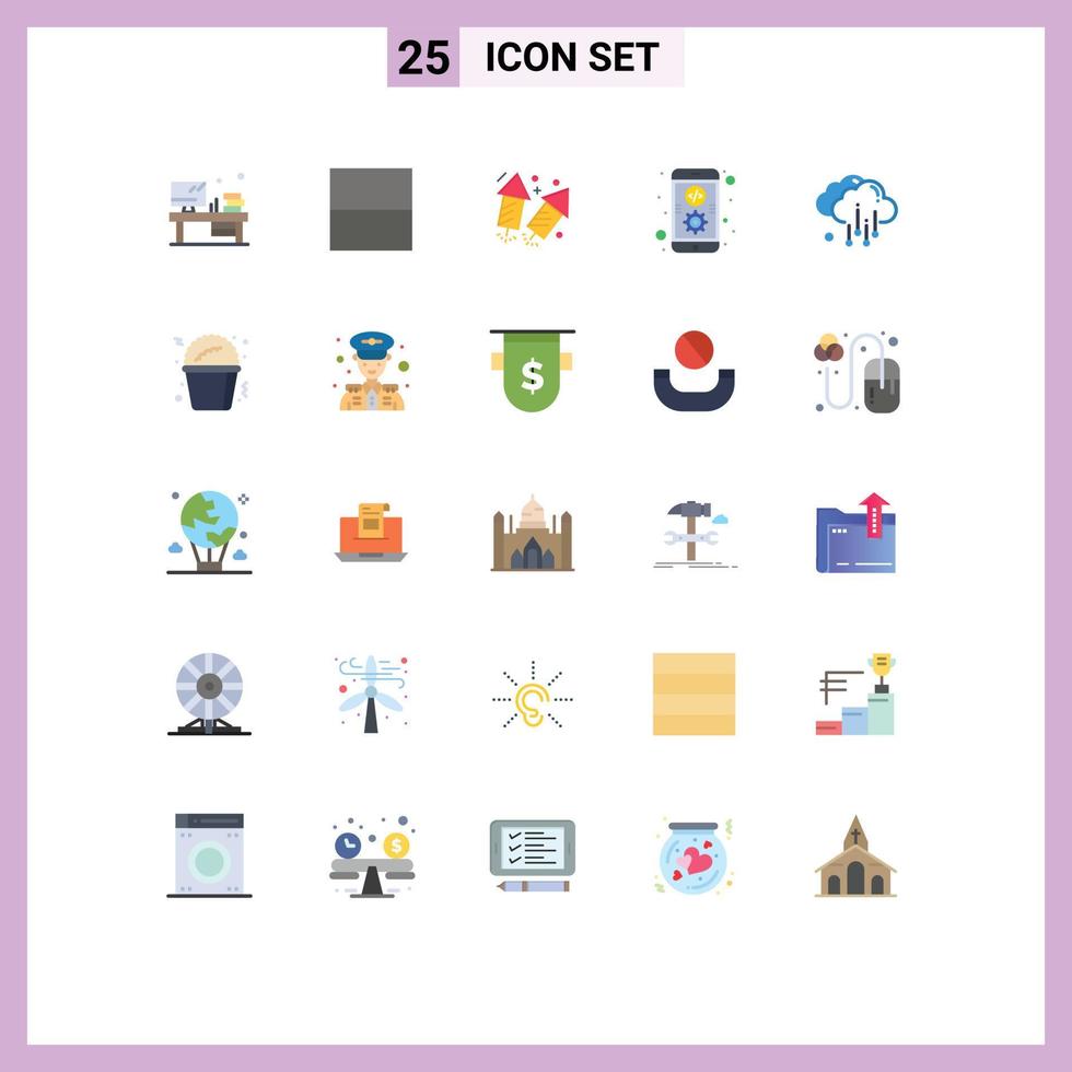 Mobile Interface Flat Color Set of 25 Pictograms of popcorn rain wedding cloud development Editable Vector Design Elements