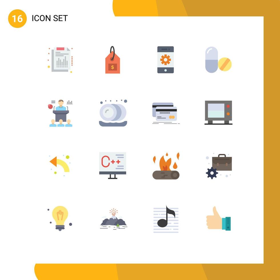 Set of 16 Modern UI Icons Symbols Signs for business pills cell medical smartphone Editable Pack of Creative Vector Design Elements