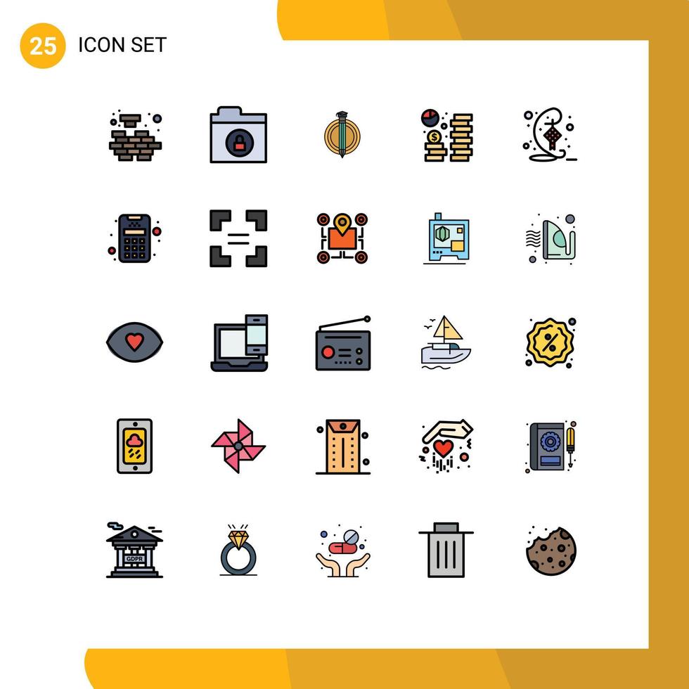Group of 25 Modern Filled line Flat Colors Set for eid saving degree economy currency Editable Vector Design Elements
