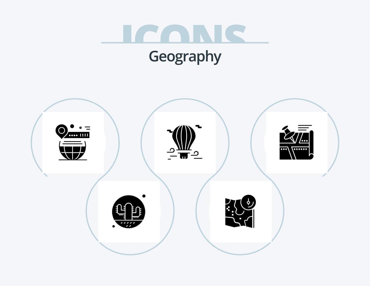 Geo Graphy Glyph Icon Pack 5 Icon Design. hot. balloon. track. website. world vector