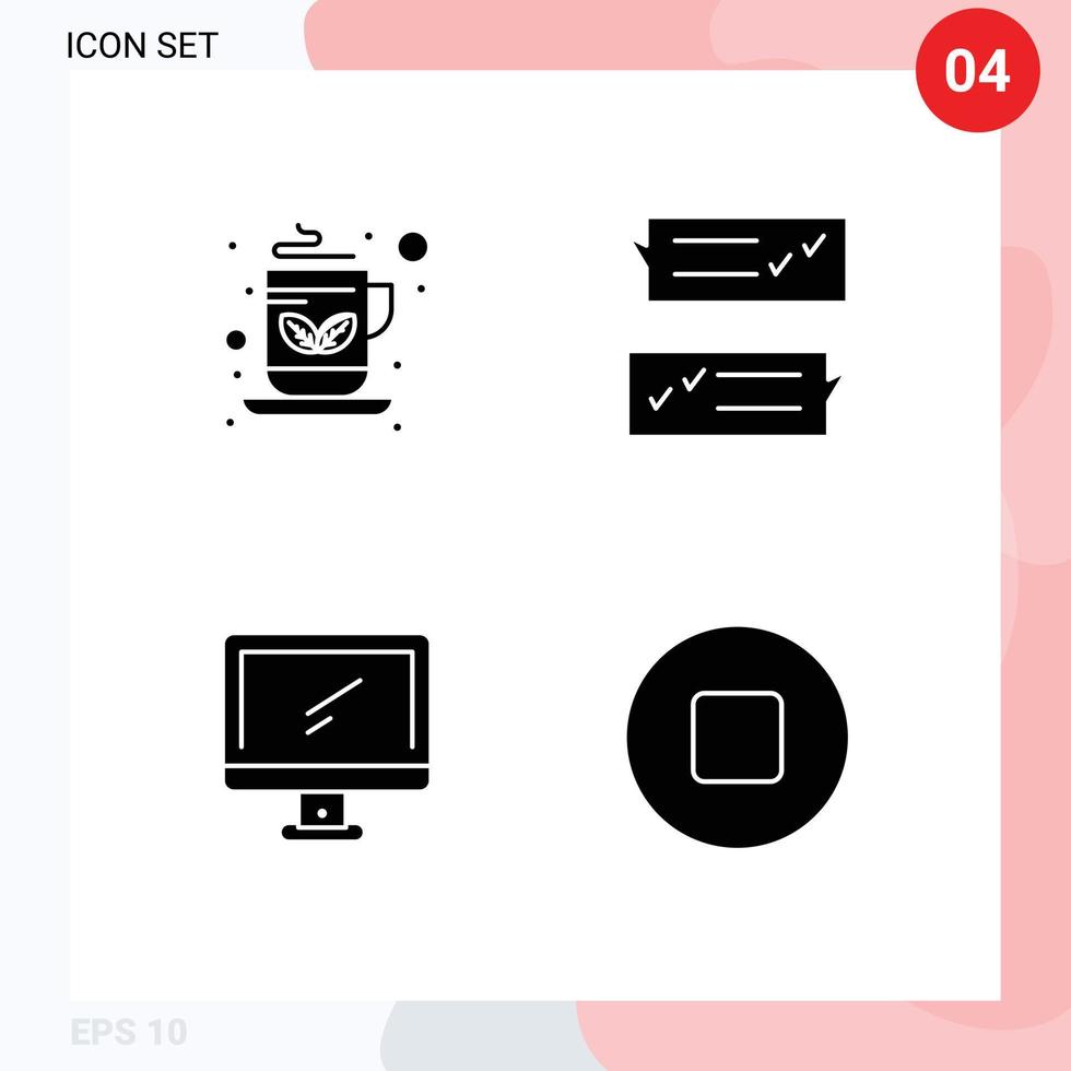 4 Creative Icons Modern Signs and Symbols of breakfast computer green tea help device Editable Vector Design Elements