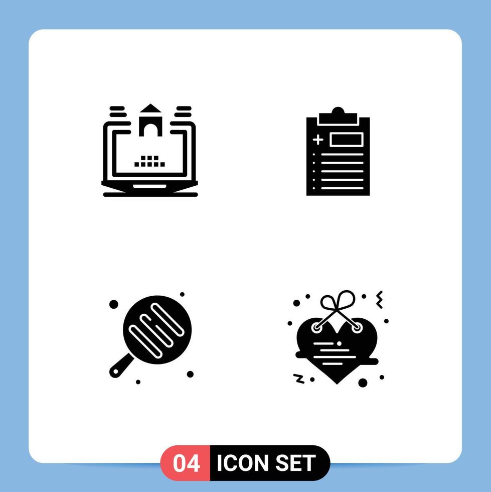 Group of 4 Solid Glyphs Signs and Symbols for laptop cooking estate test hanging Editable Vector Design Elements