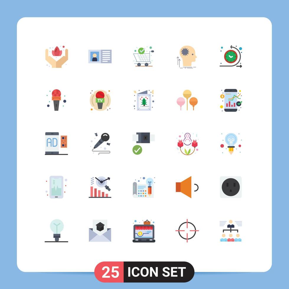 Mobile Interface Flat Color Set of 25 Pictograms of cycle time idea global delivery thinking mind Editable Vector Design Elements