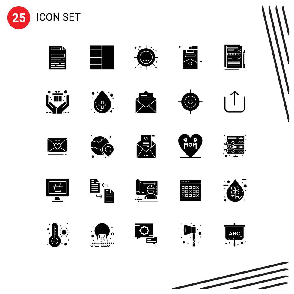 Stock Vector Icon Pack of 25 Line Signs and Symbols for hardware data sunlight component smoking Editable Vector Design Elements