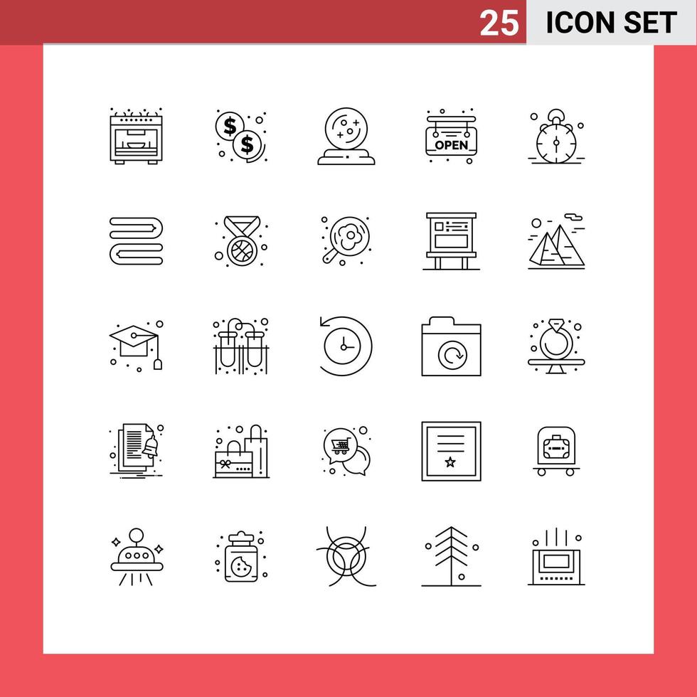 25 Thematic Vector Lines and Editable Symbols of alert time october clock supermarket Editable Vector Design Elements