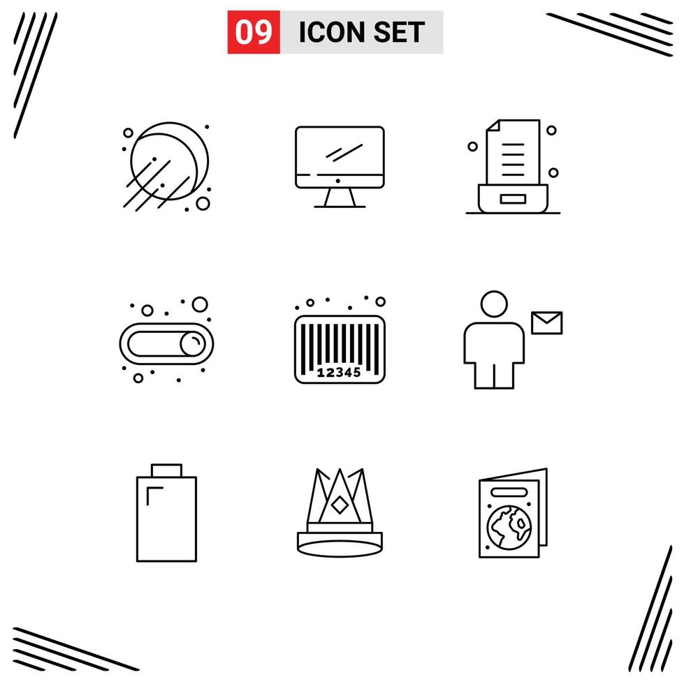9 Universal Outlines Set for Web and Mobile Applications bar code sale email toggle on Editable Vector Design Elements